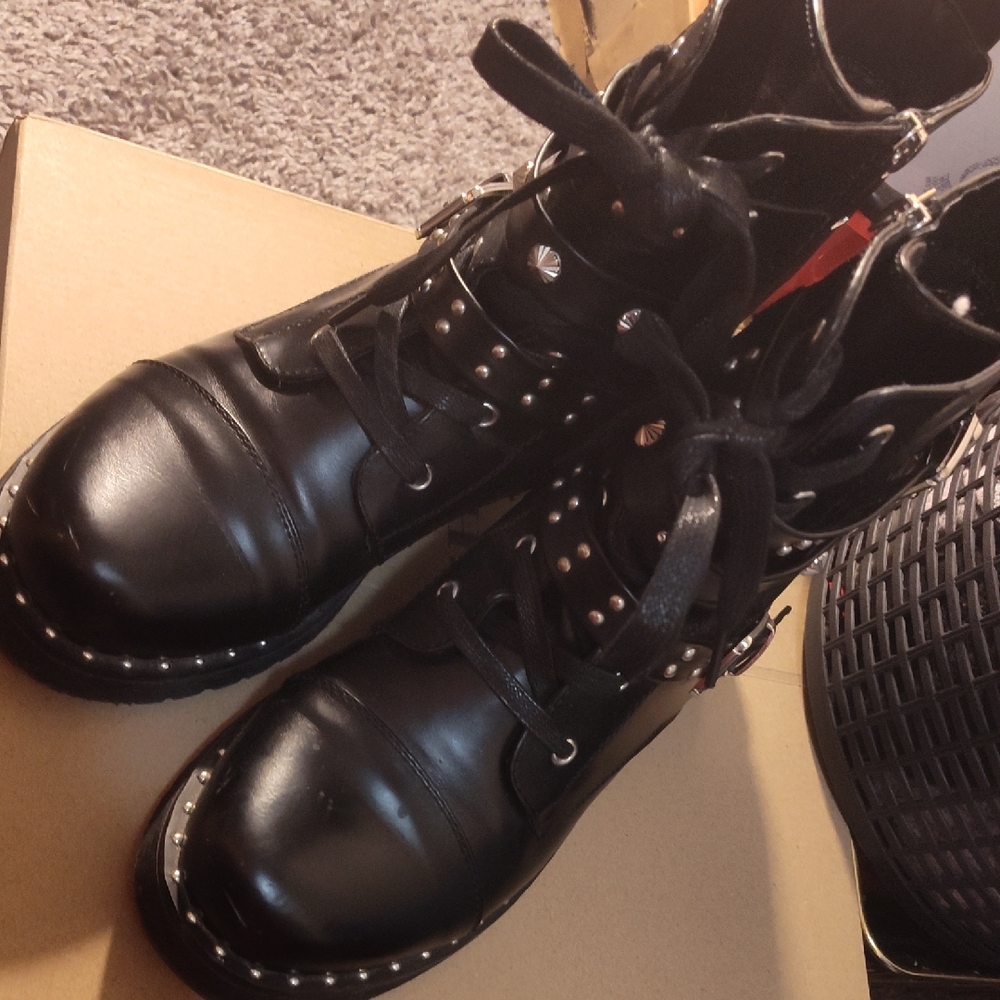 Black Studded Combat Boots